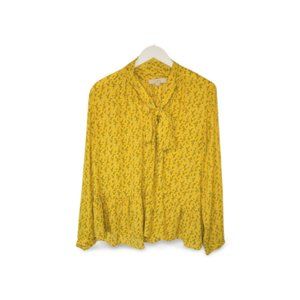LOFT Tie-Neck Long Sleeve Yellow Blouse